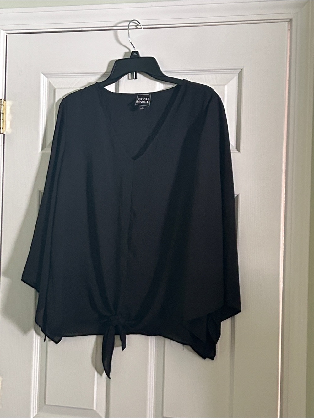 Coco Bianco Black V-Neck Tie-Front Blouse